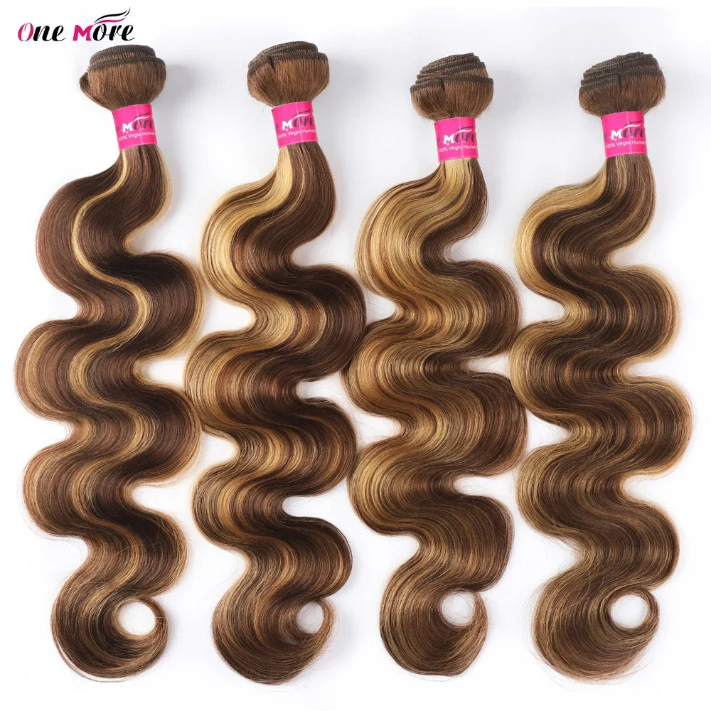 4 27 Human Hair Bundles Body Wave Brown Highlight Ombre Hair Bundles Colored Brazilian Virgin Human Hair Bundles 1pc/3pcs/4pcs