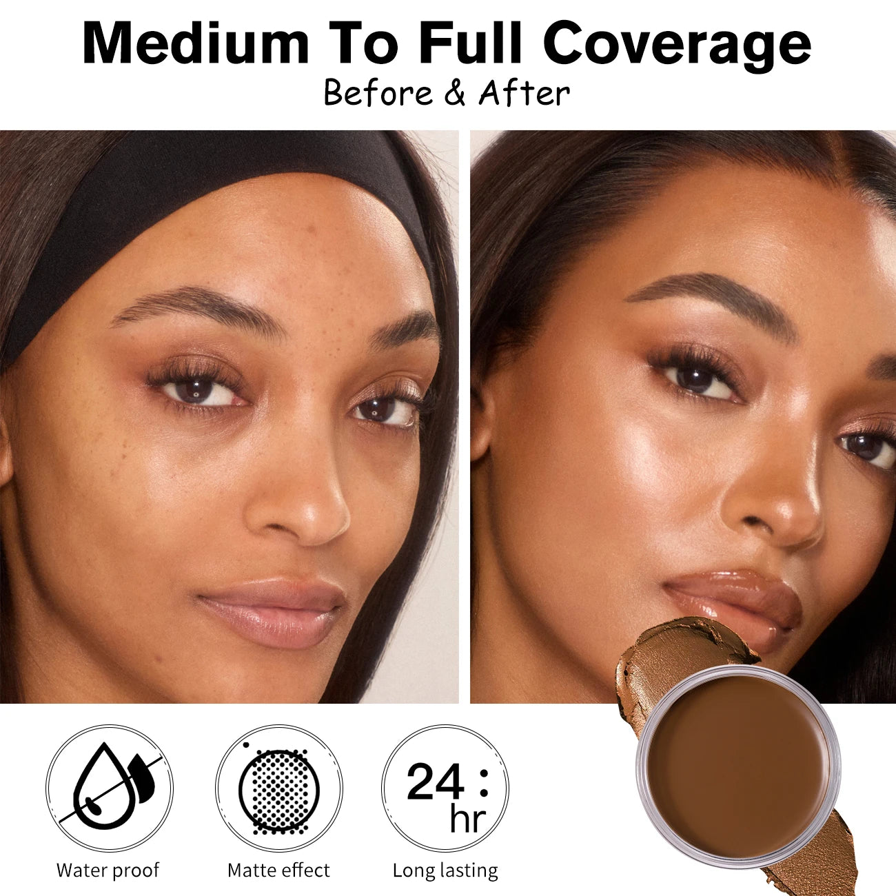 Waterproof Foundation Full Coverage, Oil-control Matte Velvet Nourishing Flawless Cream Foundation, 0.7oz Cream Bronzer Makeup