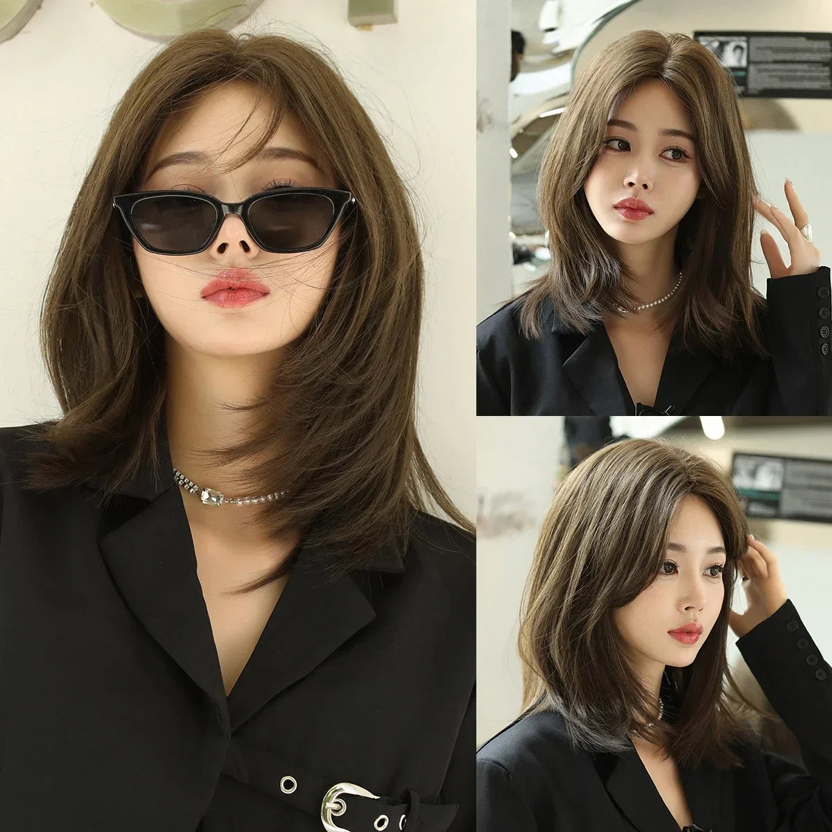 NAMM High Density Synthetic Middle Part Blonde White Wig For Women Daily Short Wavy Bob Wigs With Curtain Bangs Glueless Wig