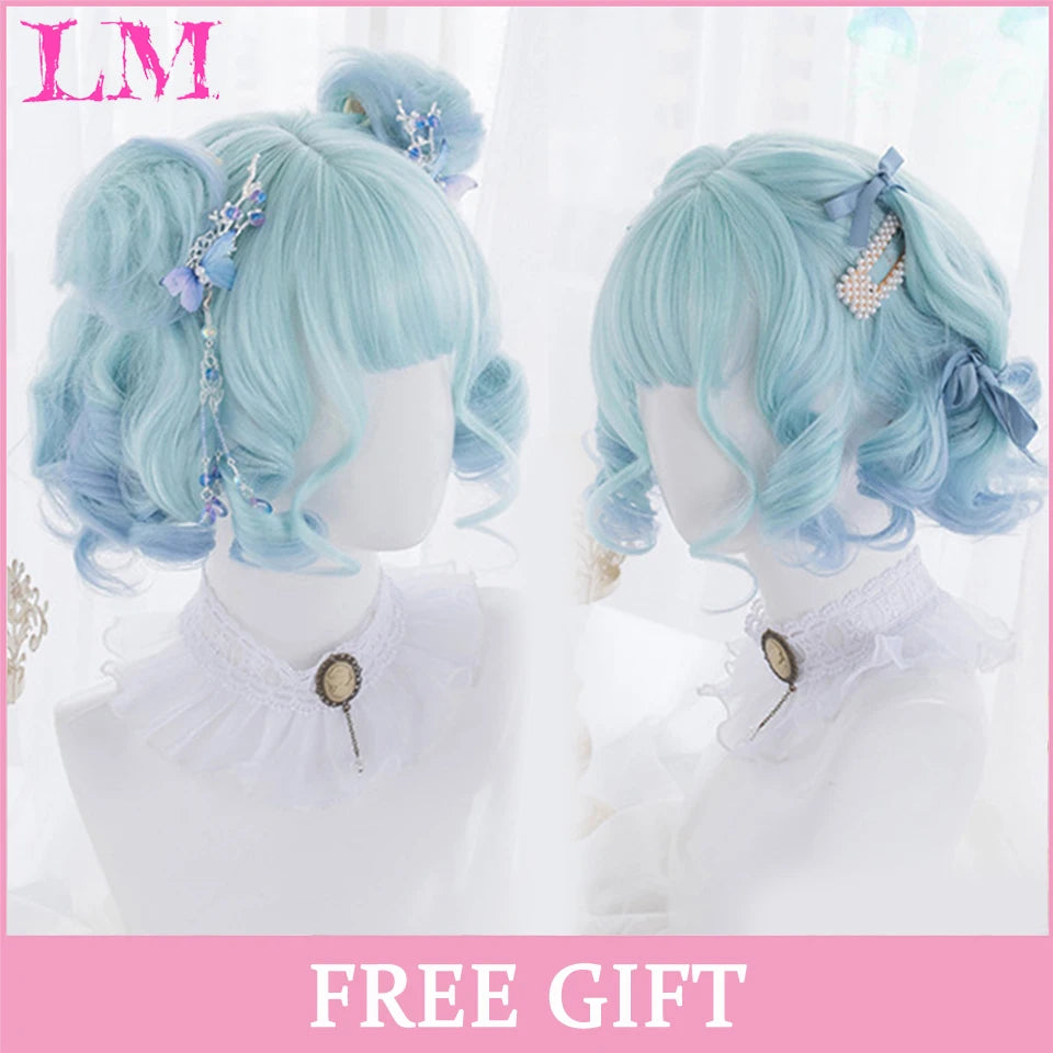 LM Synthetic Long Straight Lolita Wig with Bangs Wig Girl Cute Ombre Pink Blonde Black Cosplay Party Halloween Harajuku Wig