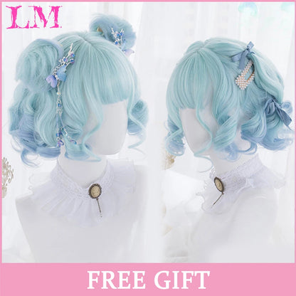 LM Synthetic Long Straight Lolita Wig with Bangs Wig Girl Cute Ombre Pink Blonde Black Cosplay Party Halloween Harajuku Wig