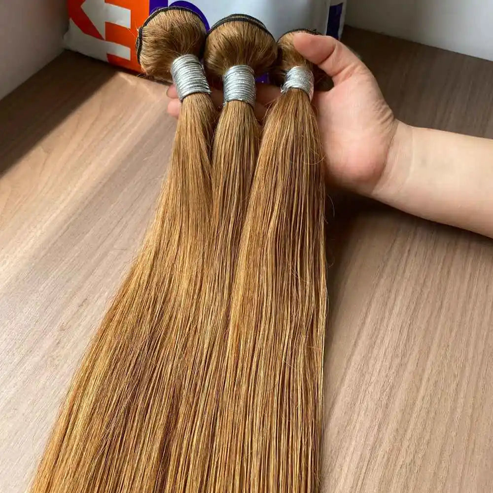 #27 Straight Human Hair Bundles 3 Bundles 8-30 Inch 100g/Bundle Brazilian Virgin Honey Blonde Hair Extensions Weave Gold Hair