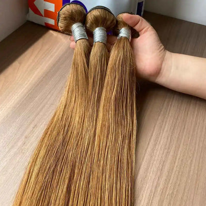 #27 Straight Human Hair Bundles 3 Bundles 8-30 Inch 100g/Bundle Brazilian Virgin Honey Blonde Hair Extensions Weave Gold Hair