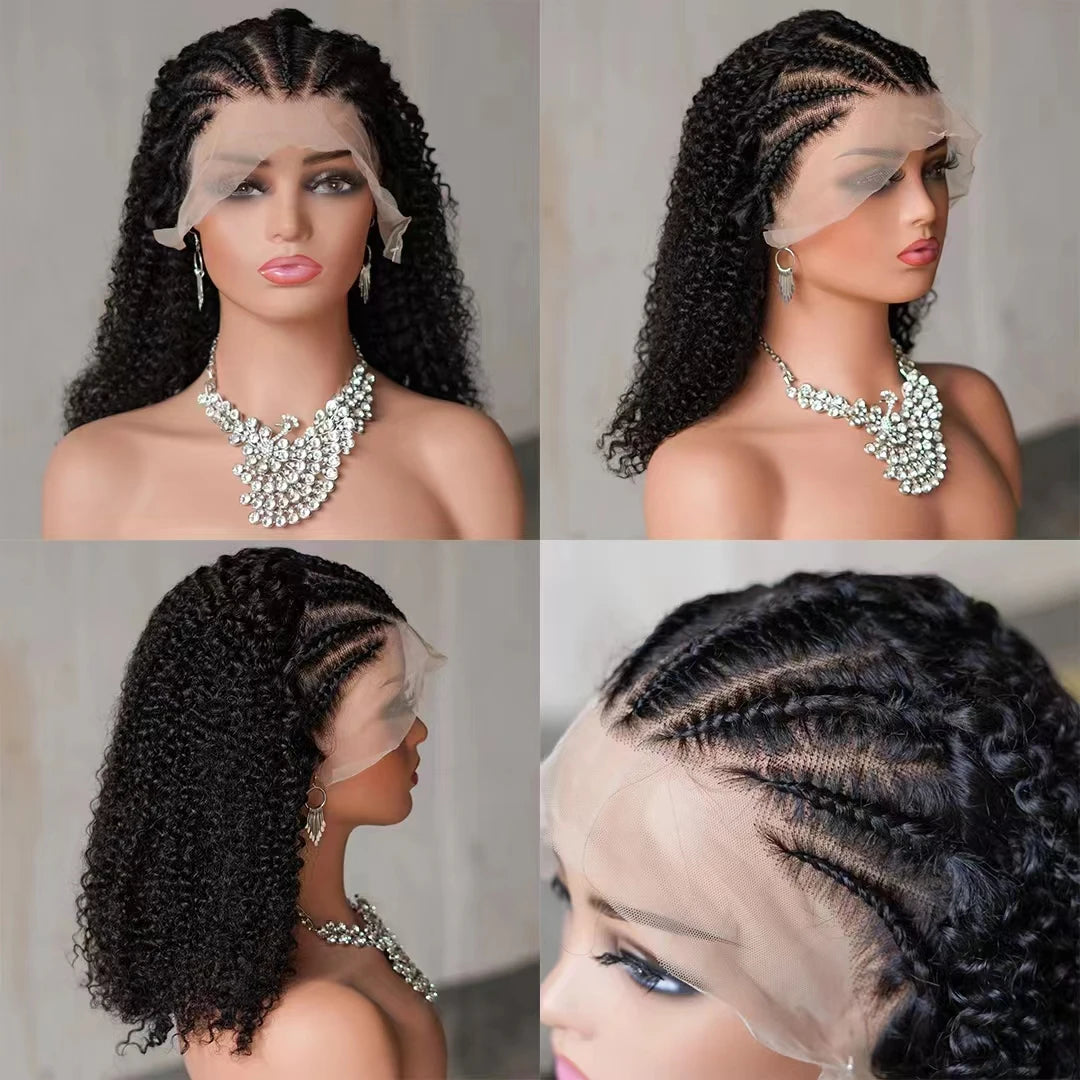 Braided Human Hair Wig 13x4 Lace Front Wigs Braided BOB Wigs For Women African Curly Human Hair Wigs Preplucked Transparent Lace