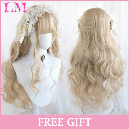 LM Synthetic Long Straight Lolita Wig with Bangs Wig Girl Cute Ombre Pink Blonde Black Cosplay Party Halloween Harajuku Wig