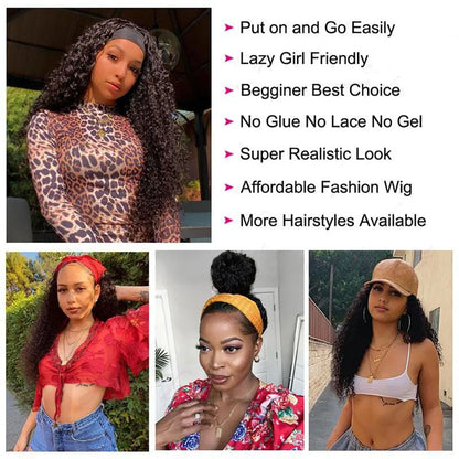 Kinky Curly Headband Human Hair Wig No Glue Brazilian Human Hair Wig Deep Curly Headband Wig for Women Human Hair Wig