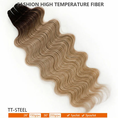 30Inches Ombre Blond T1B/27# 200g Body Wave Brown M816 Piano 27/613 Sliver White 60# Synthetic Hair Weave Bundles Heat Resistant