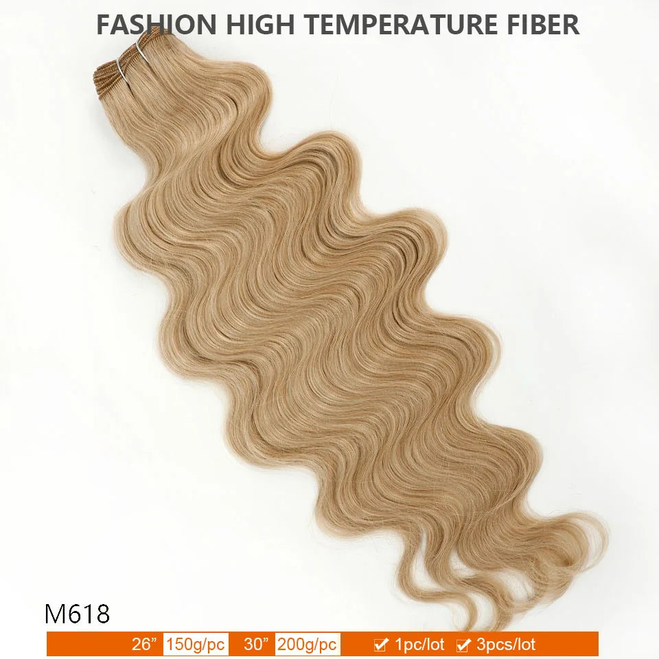 30Inches Ombre Blond T1B/27# 200g Body Wave Brown M816 Piano 27/613 Sliver White 60# Synthetic Hair Weave Bundles Heat Resistant