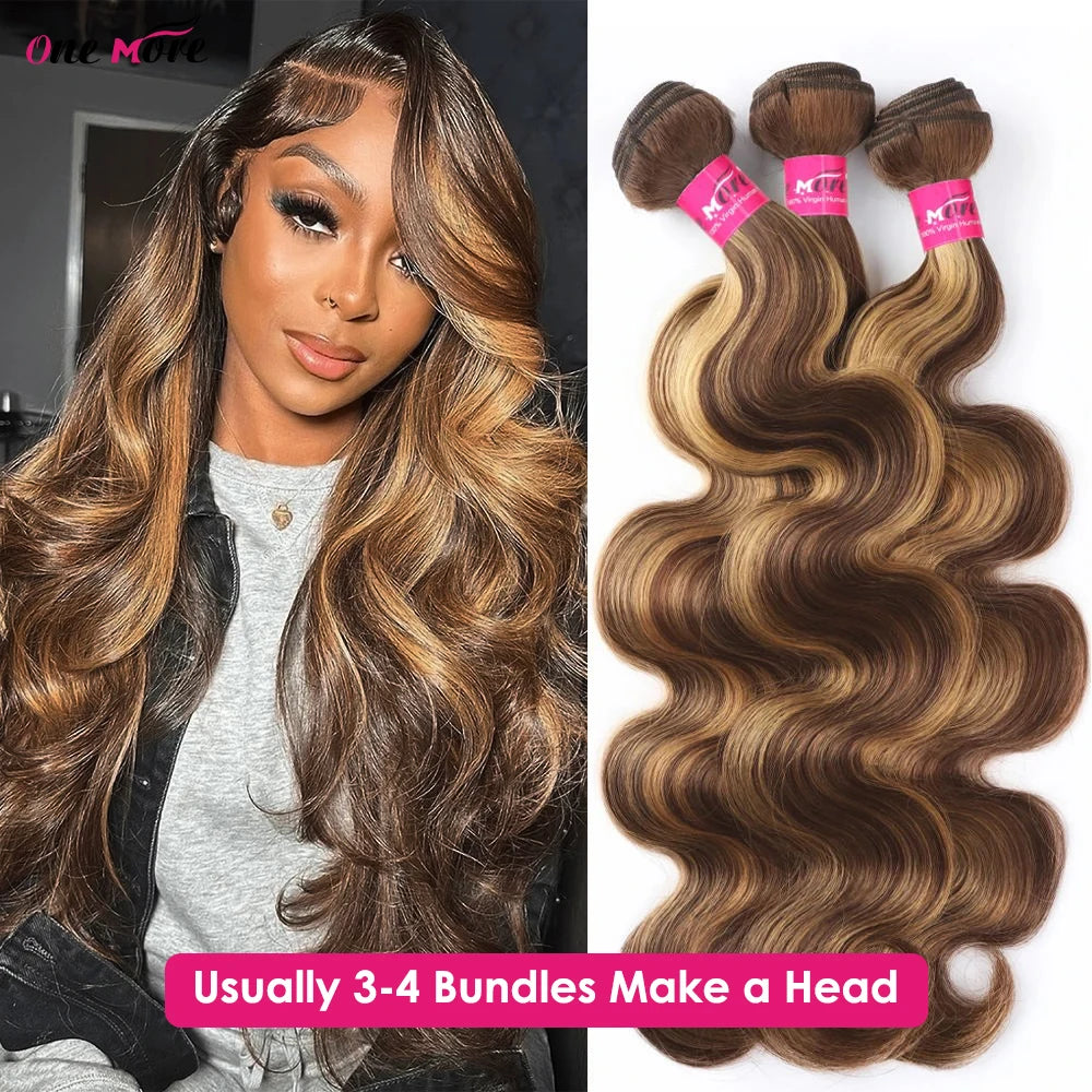 4 27 Human Hair Bundles Body Wave Brown Highlight Ombre Hair Bundles Colored Brazilian Virgin Human Hair Bundles 1pc/3pcs/4pcs