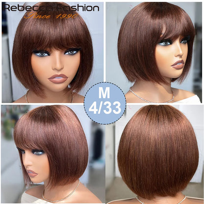 Straight Human Hair Wigs With Bangs Fringe Middle Part Bob Lace Wigs Realistic Scalp Brazilian Straight Bob Lace Wigs With Bangs