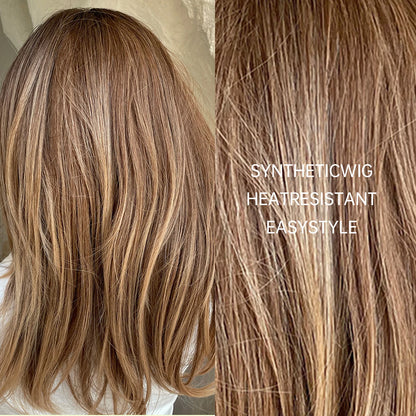 Long Straight Ombre Brown Synthetic Wigs with Bangs Brown Layered Wig Cosplay for Women Afro Daily Natural Hair Heat Resistant