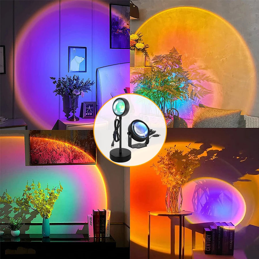 Smart Sunset Lamp Tuya USB Sunset Projector Light RGB Smart Life APP Remote For Room Photography Background Decor Lighting