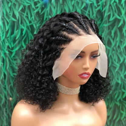 Braided Human Hair Wig 13x4 Lace Front Wigs Braided BOB Wigs For Women African Curly Human Hair Wigs Preplucked Transparent Lace