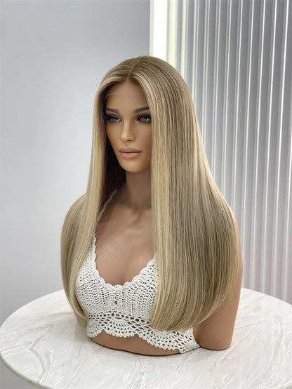 Cosplay Synthetic mixed Human Lace Front Wig Straight Brown Blonde Lace Real Natural Women"S Wig High Quality Wigs for Ladies