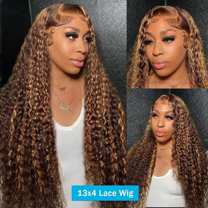 Highlight Wig Human Hair Colored Curly Wigs 13X4 13X6 Hd Lace Frontal Wig Brazilian 4/27 Deep Wave Lace Front Wigs For Women