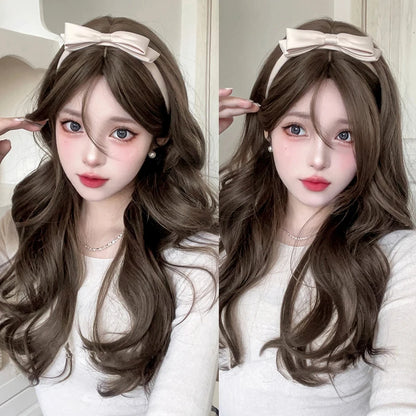 Long Wavy Wave Ombre Black Brown Purple Cosplay Wigs Heat Resistant Synthetic Wigs Middle Part Natural Lolita Wigs For Women