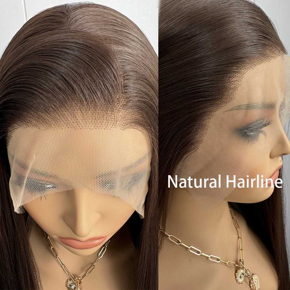 Brown Wig Long Straight Synthetic Lace Front Wigs for Women Brunette Hair Dark Chocolate Brown Lace Wigs Daily Use Party Cosplay