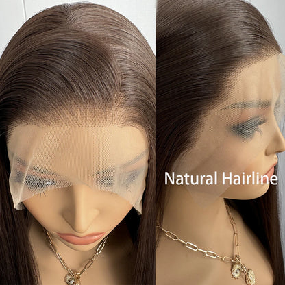 Brown Wig Long Straight Synthetic Lace Front Wigs for Women Brunette Hair Dark Chocolate Brown Lace Wigs Daily Use Party Cosplay