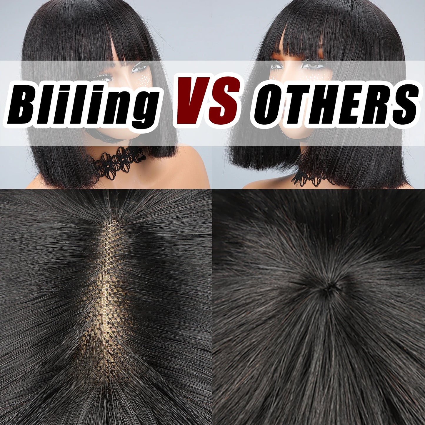 200% Human Hair Wig With Bang Natural Glueless Straight Layered Bob Hairstyle 1X13 Transparent Lace Black for Women 10 Inch