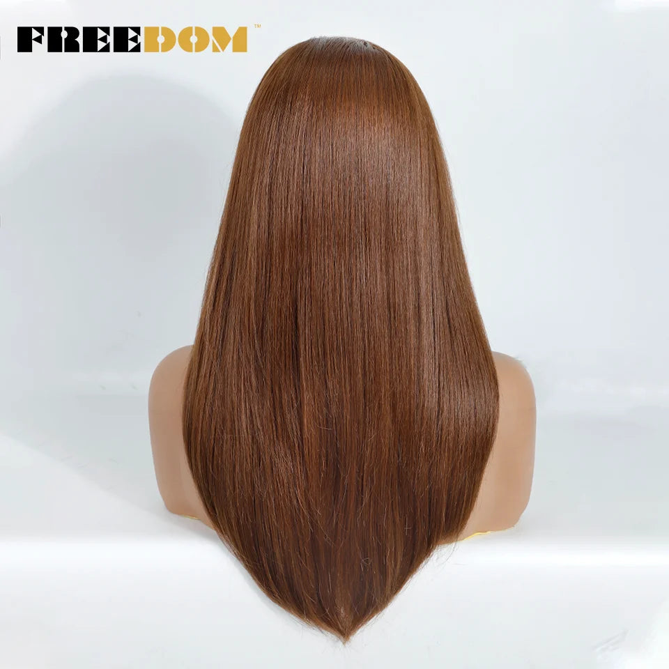 FREEDOM Synthetic Lace Wigs For Women Straight Layered Lace Wig 18 Inch Side Part Pre Plucked Ombre Brown Blonde Cosplay Wigs