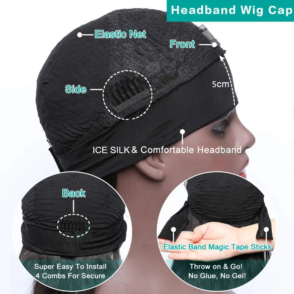 Kinky Curly Headband Human Hair Wig No Glue Brazilian Human Hair Wig Deep Curly Headband Wig for Women Human Hair Wig