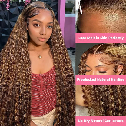 Highlight Wig Human Hair Colored Curly Wigs 13X4 13X6 Hd Lace Frontal Wig Brazilian 4/27 Deep Wave Lace Front Wigs For Women