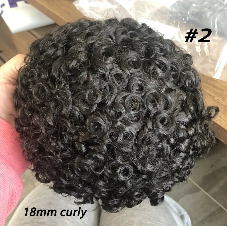 Men Wig Natural Human Hair Toupee 18mm Curly Breathable Mono Male Wig System Prosthesis Male Natural Hairline Black Blond Wig