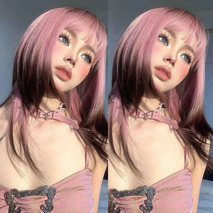 Long Wavy Wave Ombre Black Brown Purple Cosplay Wigs Heat Resistant Synthetic Wigs Middle Part Natural Lolita Wigs For Women