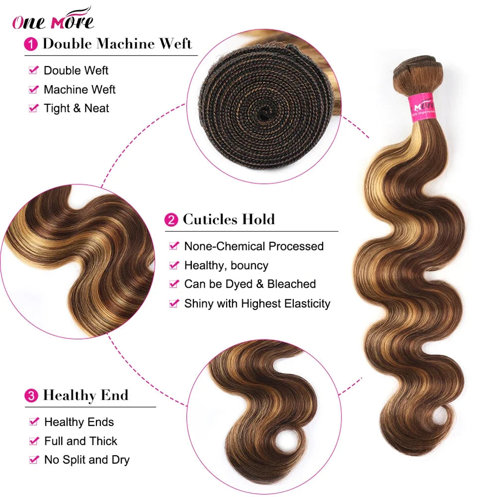 4 27 Human Hair Bundles Body Wave Brown Highlight Ombre Hair Bundles Colored Brazilian Virgin Human Hair Bundles 1pc/3pcs/4pcs