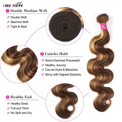 4 27 Human Hair Bundles Body Wave Brown Highlight Ombre Hair Bundles Colored Brazilian Virgin Human Hair Bundles 1pc/3pcs/4pcs