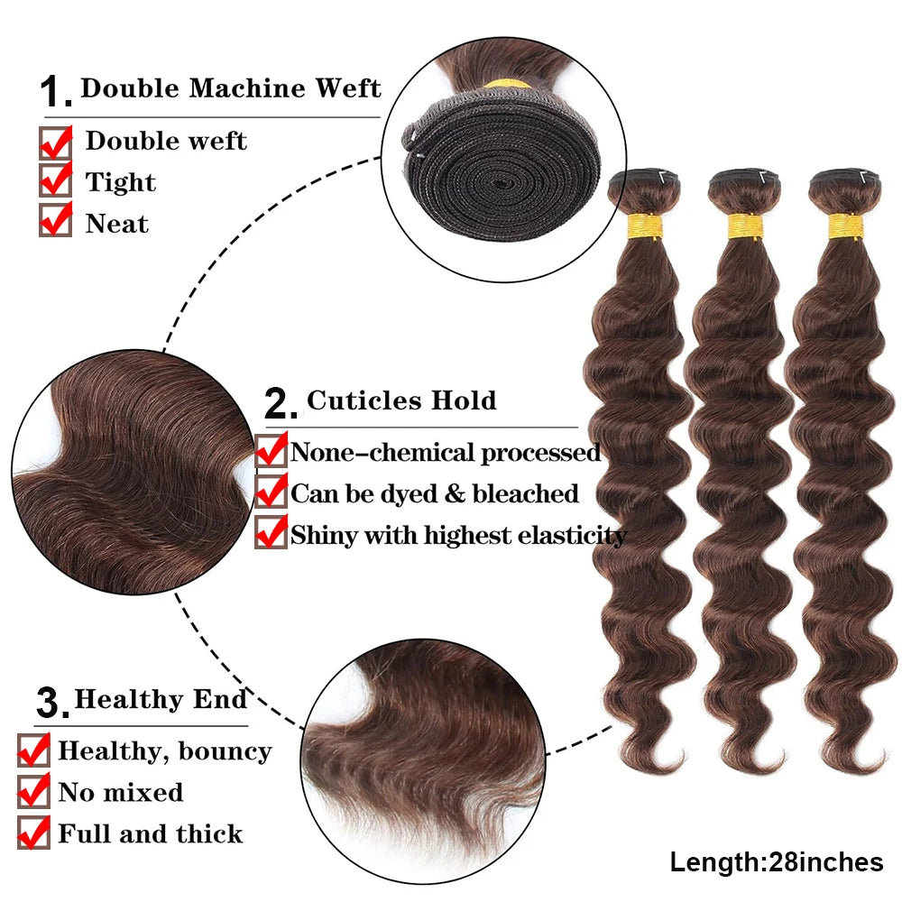 Brown Bundles Human Hair Loose Wave Human Hair 1/3/4 Bundles 100% Unprocessed Brazilian Virgin Hair Loose Deep Hair Extensions