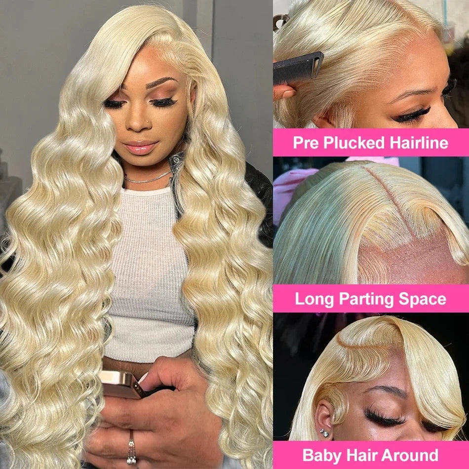 30 36 Inch 613 Human Hair Wig 13x6 Hd Lace Frontal Wig Body Wave Lace Front Wig Honey Blonde Human hair For Women 180% Density