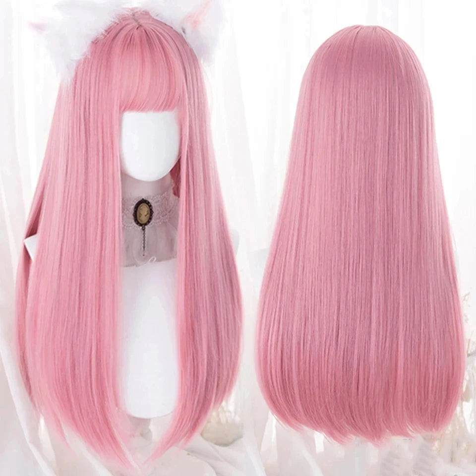 Long Wavy Wave Ombre Black Brown Purple Cosplay Wigs Heat Resistant Synthetic Wigs Middle Part Natural Lolita Wigs For Women