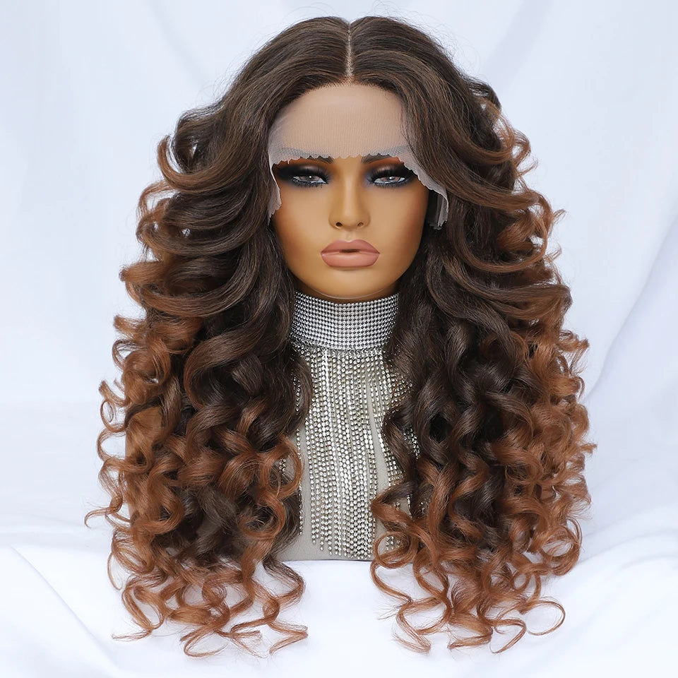 Black Brown Curly Wig Synthetic Lace Front Wigs For Women Blonde Orange Female Lace Wig 13X4X1 Cosplay Hair Daily Use