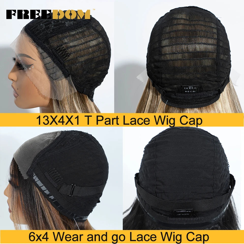 Synthetic Lace Front Wigs For Black Woman Layered Straight Wear and Go Glueless Wigs Ombre Brown T Part & 6x4 Pre Plucked Wig