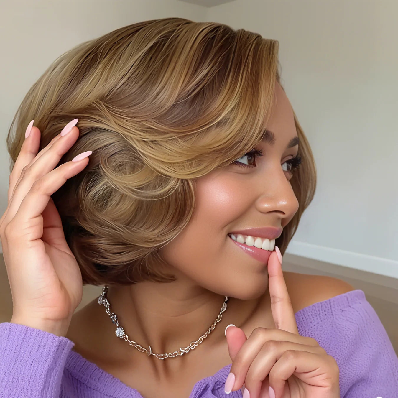  Human Hair Ombre Brown Pixie Cut Bob Wig 13x4 Lace Front Straight Short Wigs for Women  Party & Casual Attire Everyday Wig