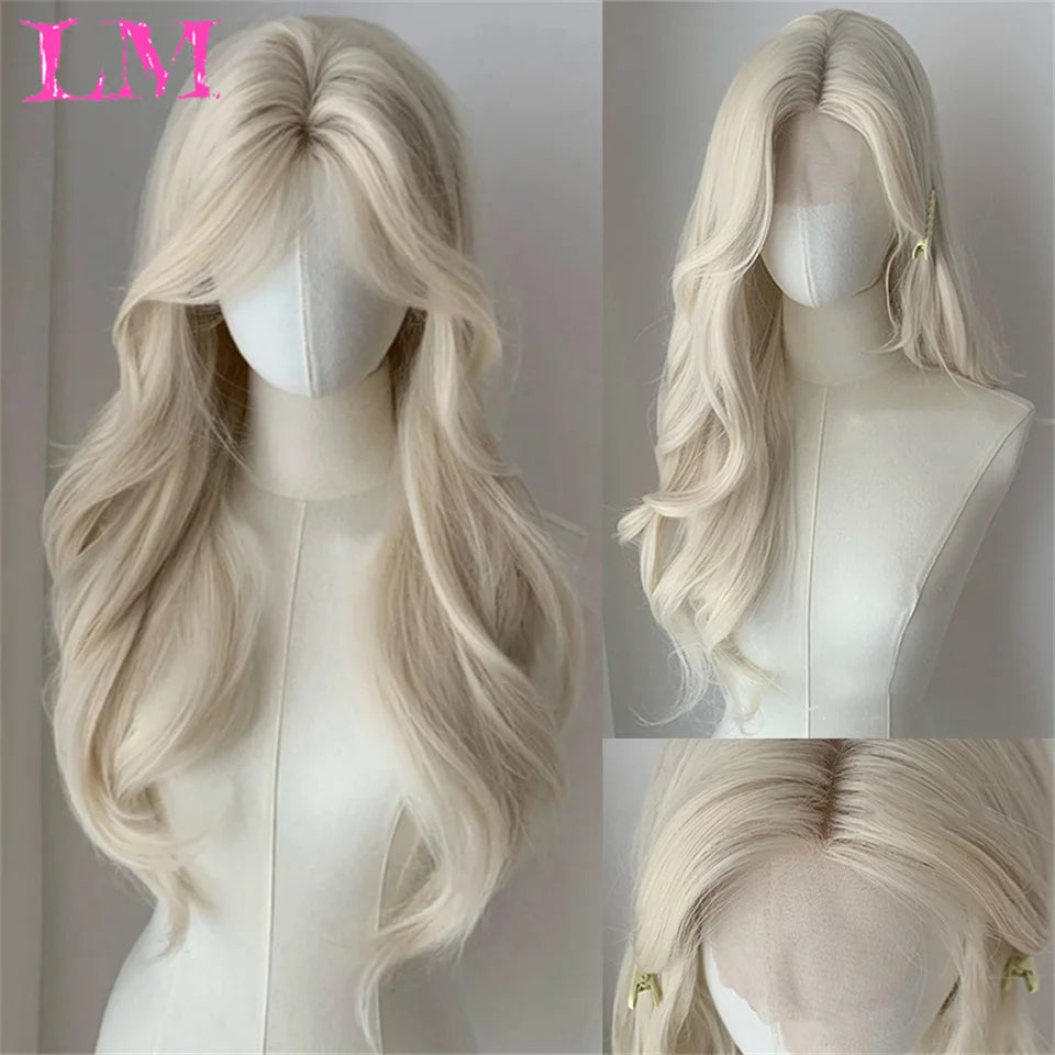 LM Synthetic Long Straight Lolita Wig with Bangs Wig Girl Cute Ombre Pink Blonde Black Cosplay Party Halloween Harajuku Wig