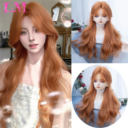 LM Synthetic Long Straight Lolita Wig with Bangs Wig Girl Cute Ombre Pink Blonde Black Cosplay Party Halloween Harajuku Wig