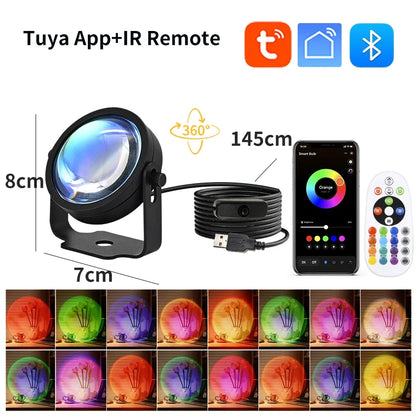 Smart Sunset Lamp Tuya USB Sunset Projector Light RGB Smart Life APP Remote For Room Photography Background Decor Lighting