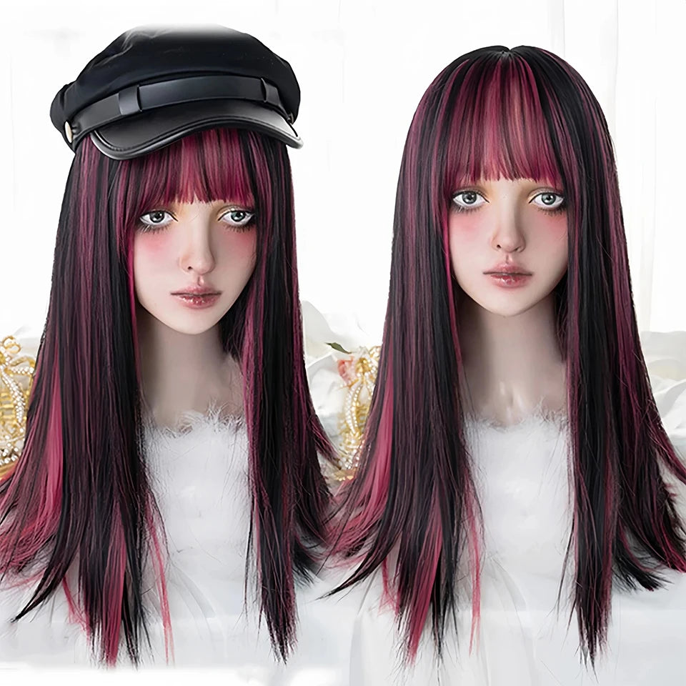 Long Wavy Wave Ombre Black Brown Purple Cosplay Wigs Heat Resistant Synthetic Wigs Middle Part Natural Lolita Wigs For Women