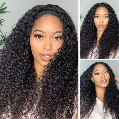 Kinky Curly Headband Human Hair Wig No Glue Brazilian Human Hair Wig Deep Curly Headband Wig for Women Human Hair Wig
