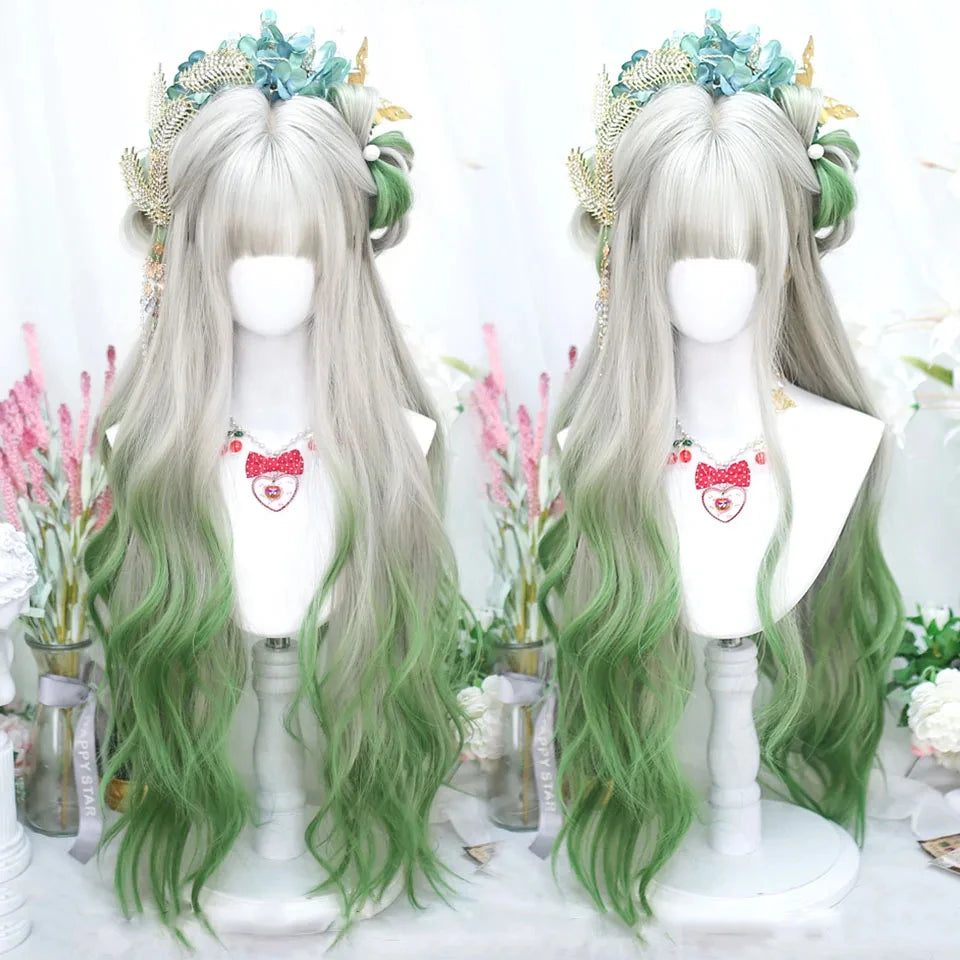 Long Wavy Wave Ombre Black Brown Purple Cosplay Wigs Heat Resistant Synthetic Wigs Middle Part Natural Lolita Wigs For Women