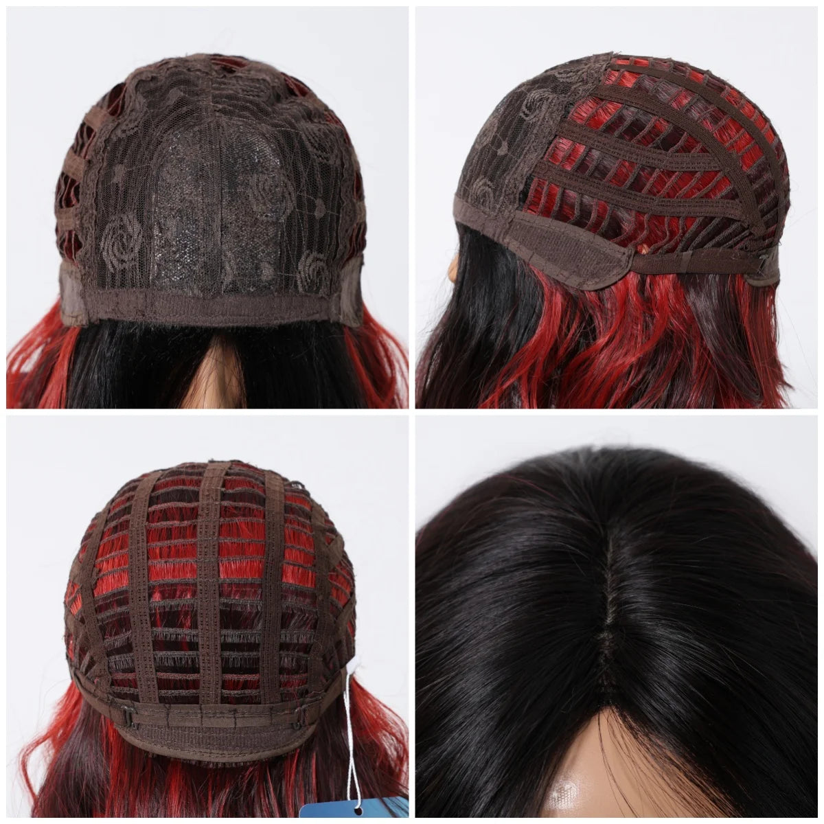 Short Natural Wavy Synthetic Wig 12inch Black Highlight Red Hair Wigs For Women Daily T-part Bob Wig Christmas Party Cosplay Wig