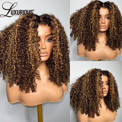 Highlight Ombre Honey Blonde Human Hair Wigs For Women 13x4 Curly Lace Front Wig Human Hair Burmese Curly  Wig Brazilian 250%