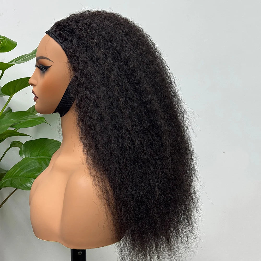 Half Wig Kinky Straight Human Hair Wig Machine Made Wig Human Hair Kinky Straight Human Hair Wig for Black Women
