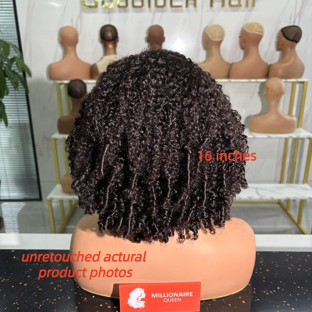Human Hair Half Wig Kinky Curly Burmese Pixi Curly Half Wig For Women Ready To Wear 3 In 1 Flip Over Natural Black Glueless Wigs