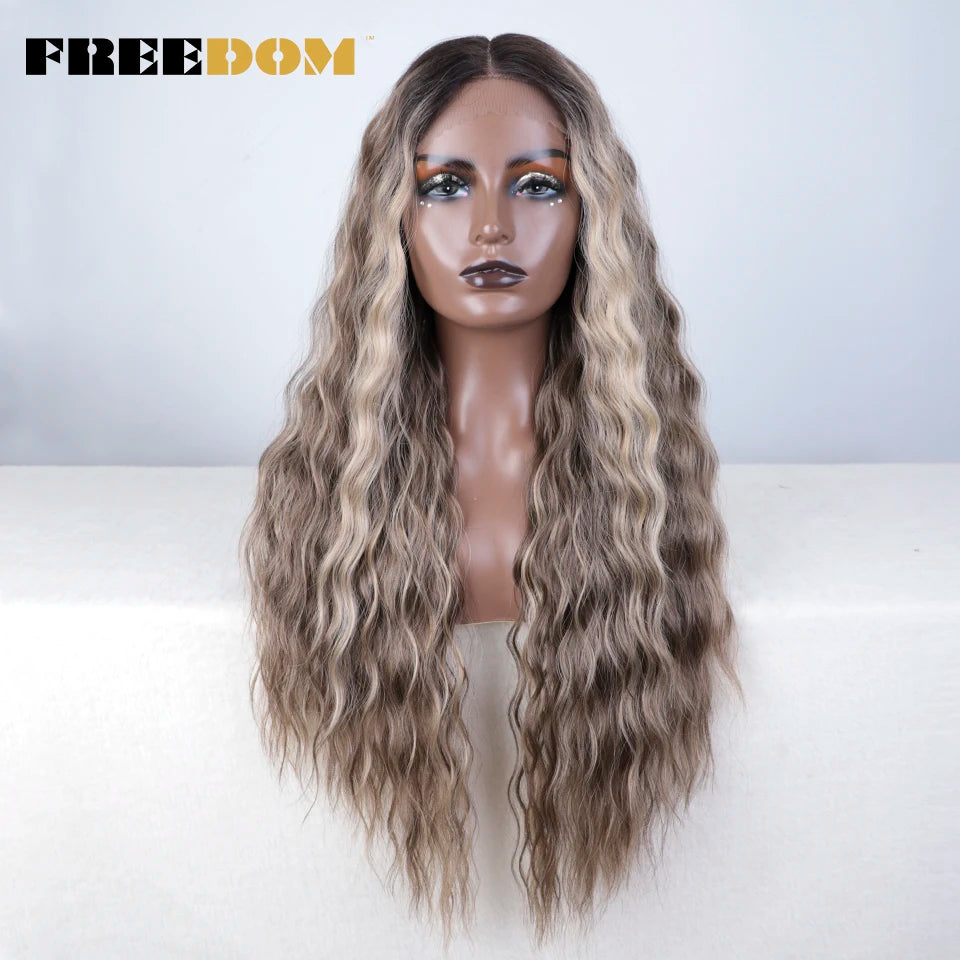 FREEDOM Synthetic Lace Front Wigs For Women Easy Wear Long Curly Wavy Ombre Blonde Ginger Lace Wigs Heat Resistant Cosplay Wigs