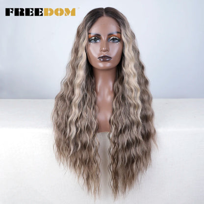 FREEDOM Synthetic Lace Front Wigs For Women Easy Wear Long Curly Wavy Ombre Blonde Ginger Lace Wigs Heat Resistant Cosplay Wigs