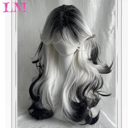 LM Synthetic Long Straight Lolita Wig with Bangs Wig Girl Cute Ombre Pink Blonde Black Cosplay Party Halloween Harajuku Wig