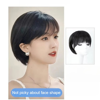 100% Human Hair Short Wig with Bangs Fashionable Women Natural Looking Black Hairpiece Breathable Cap Wig for Daily Wear Cosplay
